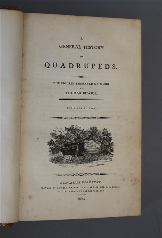 Bewick, Thomas - A History of British Birds, 2 vols, 8vo, Newcastle 1804, with - Quadrupeds, 5th edition, 8vo, calf, Newcastle 1807 (3)